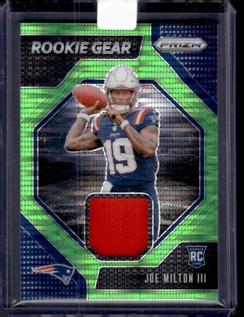 Joe Milton Rookie Card Patch Green Pulsar 2024 Panini Prizm #RG-JMN Patriots NFL: Panini Select, Prizm, Mosaic, Contenders, Zenith, Phoenix, Illusions, Absolute, Rookie NFL Sports Trading Cards, SP, SSP, Cards, Football Cards for Sale Near Me, Superbowl & Hall of Fame Player Cards,