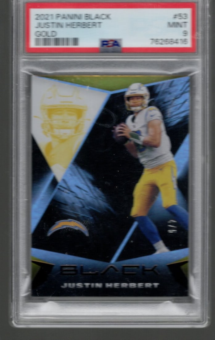 Justin Herbert 2nd Year Gold /5 2021 Panini Black #53 PSA 9 Los Angeles Chargers (1 of 2)