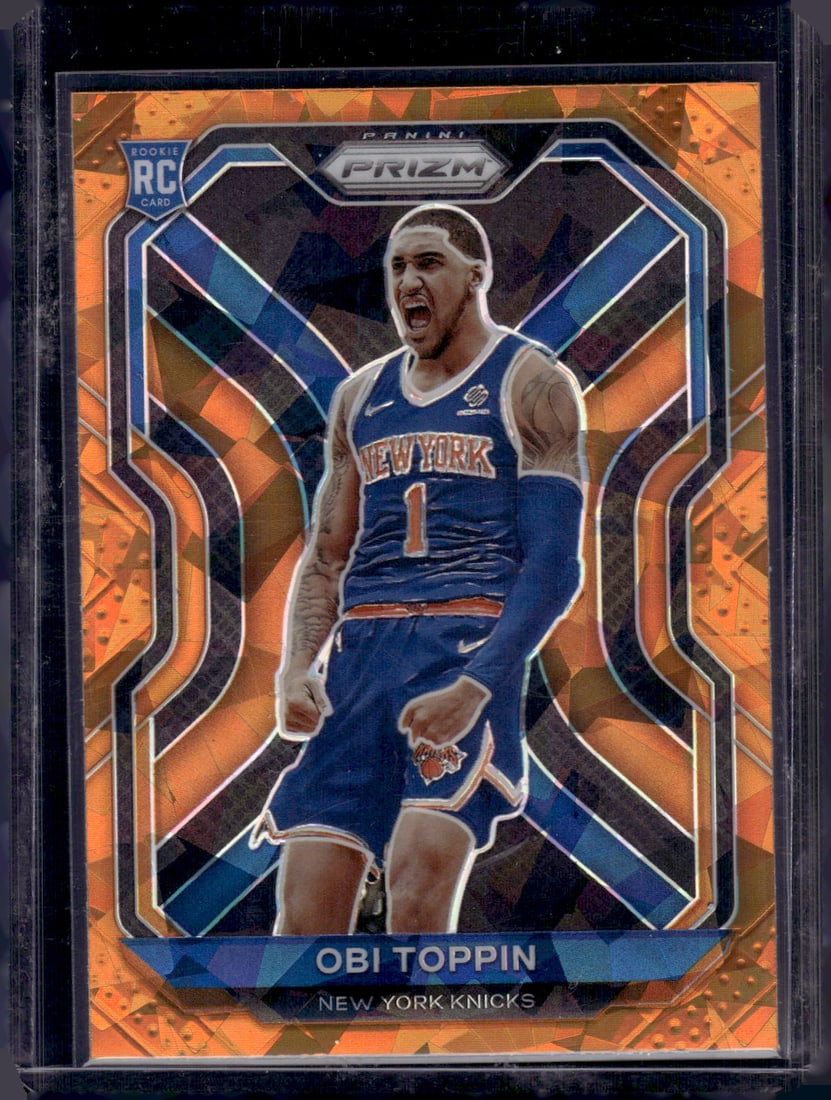 Obi Toppin Rookie Card Orange Cracked Ice 2020-21 Panini Prizm #280 Knicks, Pacers (1 of 2)