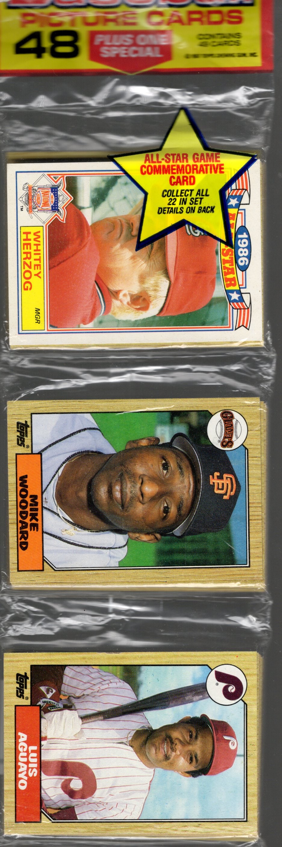 1987 Topps Baseball Cards Hanger Rack Pack - 48 Sports Cards Plus 1 Special Card Dwight Gooden (1 of 2)