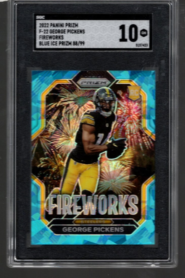 George Pickens Rookie Card Blue Ice Fireworks /99 2022 Panini Prizm #F-22 SGC 10 (1 of 2)