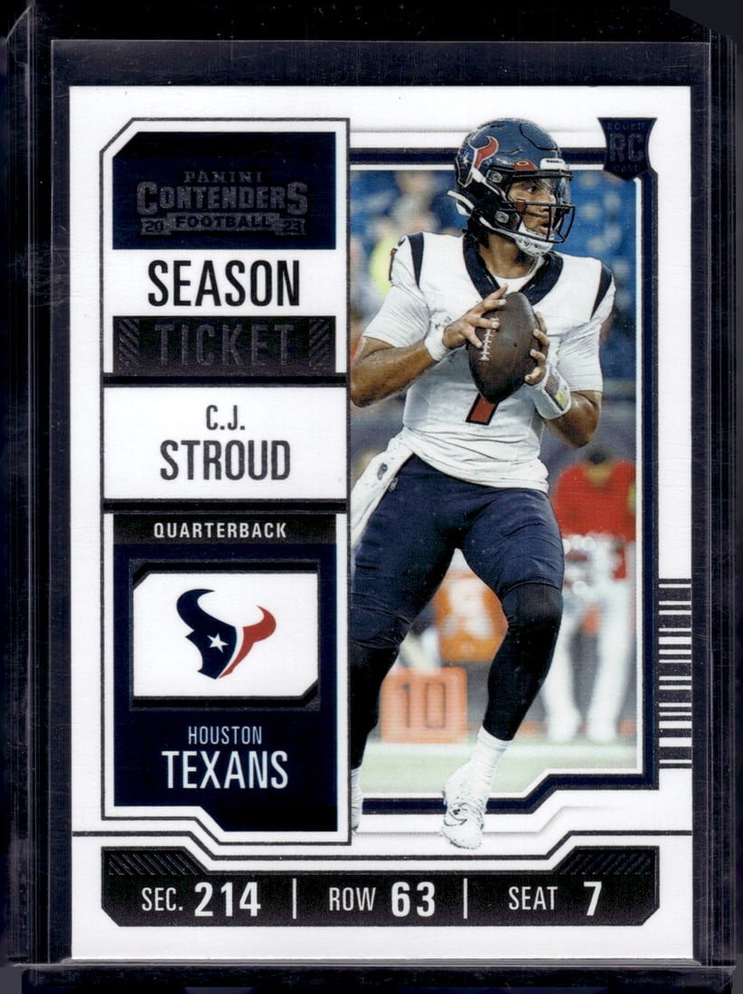 Cj Stroud Rookie Card Season Ticket 2023 Panini Contenders #40 Houston Texans NFL: Panini Select, Prizm, Mosaic, Contenders, Zenith, Phoenix, Illusions, Absolute, Rookie NFL Sports Trading Cards, SP, SSP, Cards, Football Cards for Sale Near Me, Superbowl & Hall of Fame Player Cards,