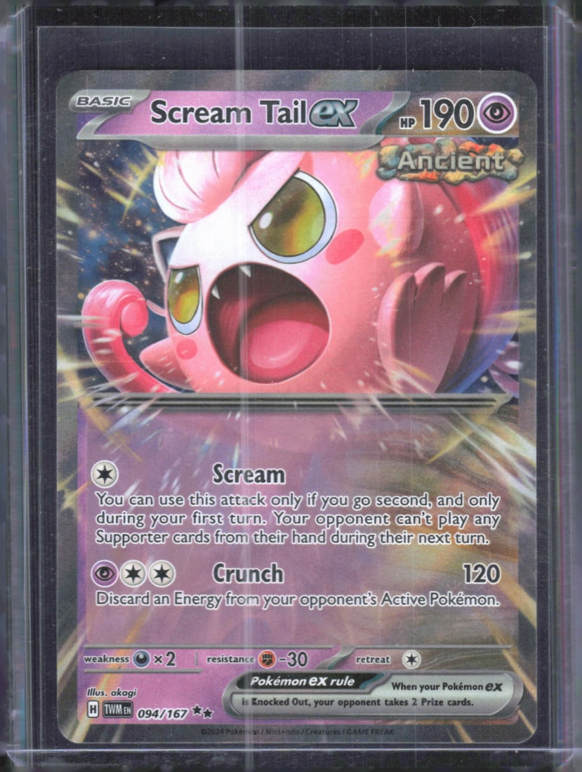 2024 Pokemon Twlight Masquerade Scream Tail Ex Double Rare #94: TCG, Pikachu, Charizard, Rare, Secret Rare, Holo Cards, Pokemon & TCG Cards sold near Me, Nintendo, Evee, Houndoom, Reverse Holo Cards, 3 Star Ultra Rare, EX