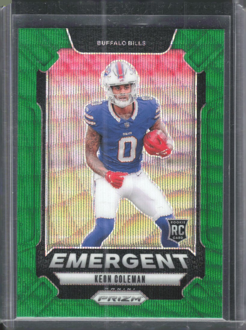 Keon Coleman Rookie Card Emergent Green Wave Prizm 2024 Panini Prizm #16 Bills NFL: Panini Select, Prizm, Mosaic, Contenders, Zenith, Phoenix, Illusions, Absolute, Rookie NFL Sports Trading Cards, SP, SSP, Cards, Football Cards for Sale Near Me, Superbowl & Hall of Fame Player Cards,