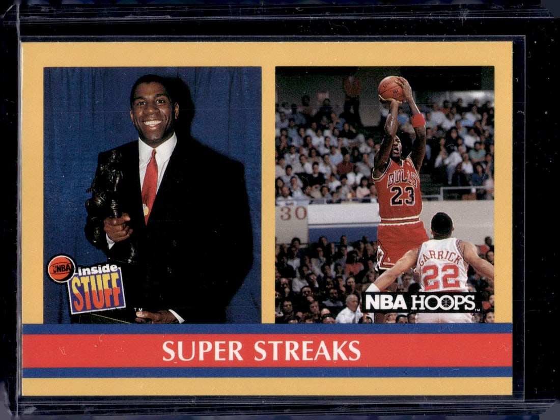 Michael Jordan Magic Johnson Super Streaks 1990-91 NBA Hoops #385 Bulls, Lakers (1 of 2)