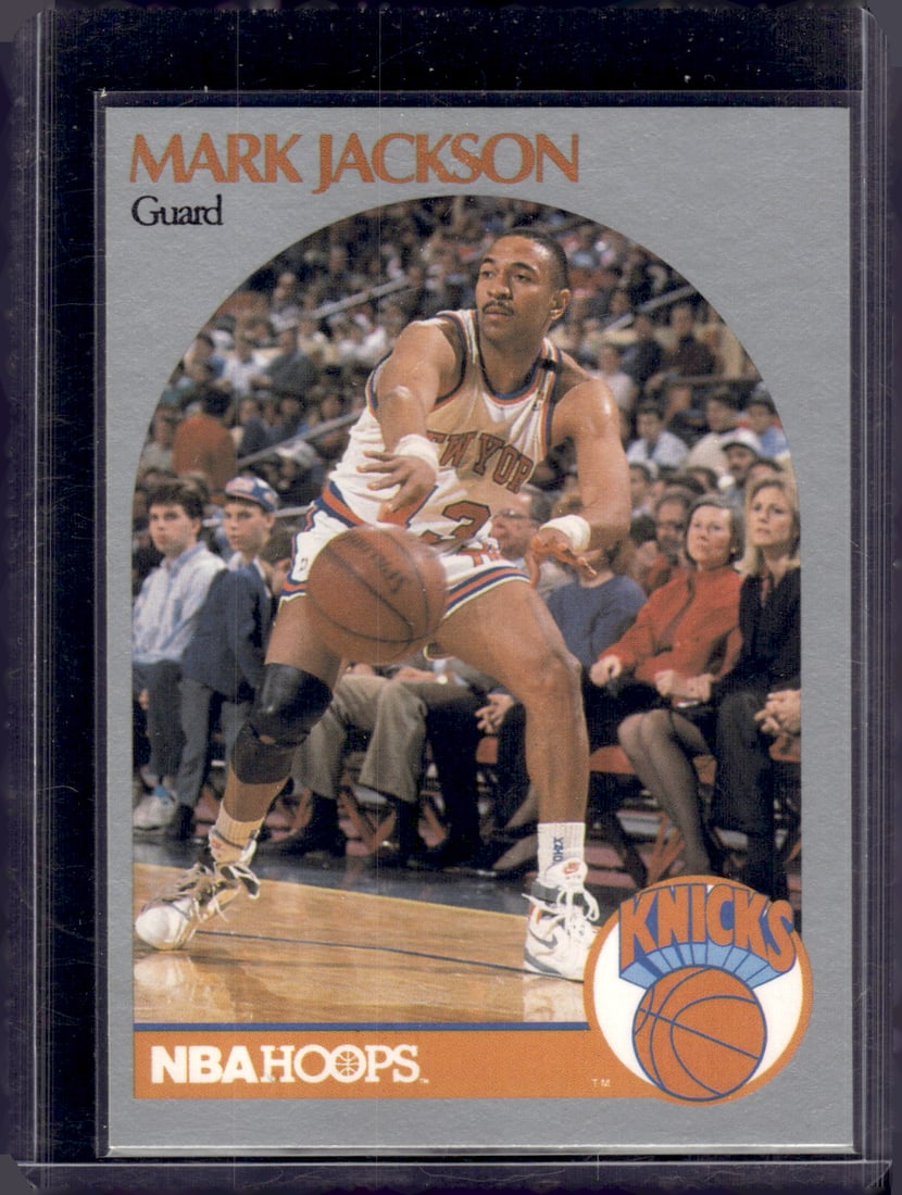 Mark Jackson 1990-91 NBA Hoops #205 (Menendez Brothers in Back): Panini Select, Prizm, Mosaic, Contenders, Revolution, Phoenix, NBA Hoops, Rookie NFL Sports Trading Cards, Silver, SP, SSP, Wave Prizms, Numbered Cards, Basketball sports Cards for Sale Near Me, NBA C