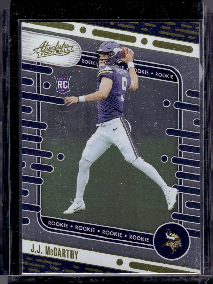 JJ McCarthy Rookie Card Gold Foil 2024 Panini Absolute #110 Minnesota Vikings NFL: Panini Select, Prizm, Mosaic, Contenders, Zenith, Phoenix, Illusions, Absolute, Rookie NFL Sports Trading Cards, SP, SSP, Cards, Football Cards for Sale Near Me, Superbowl & Hall of Fame Player Cards,