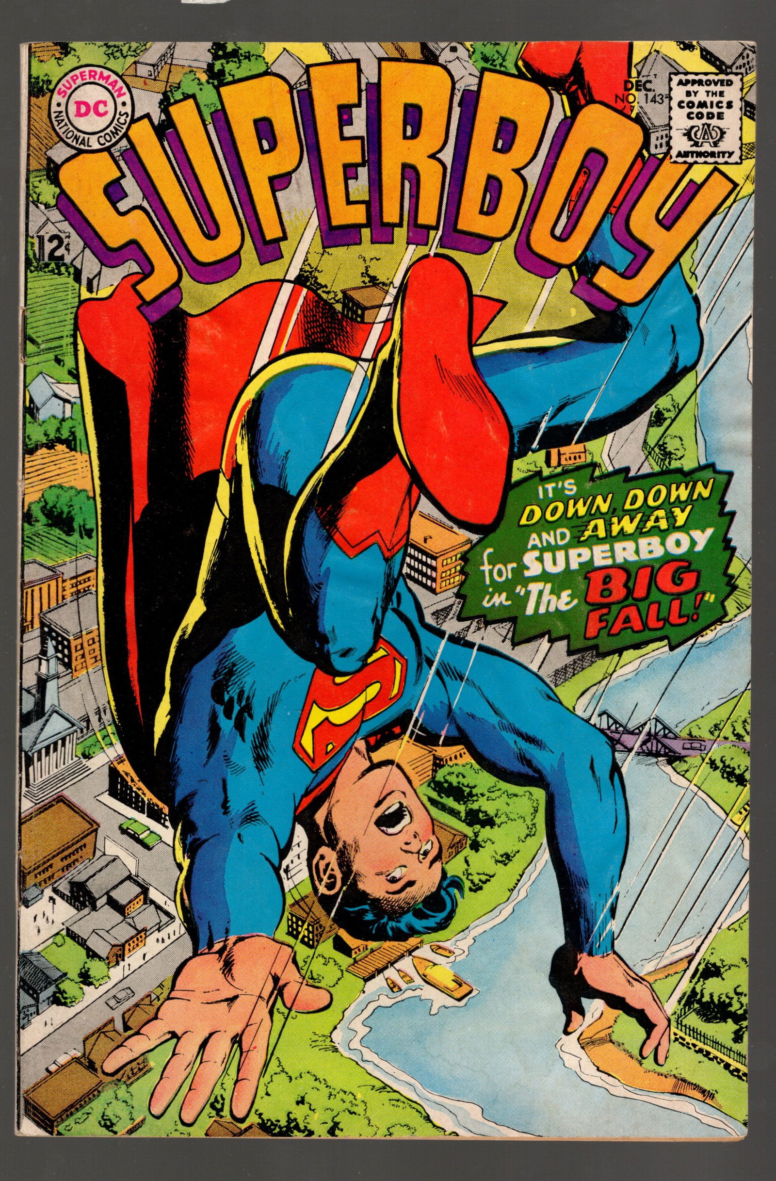 Superboy Vintage Silver Age DC Comic Book 1967 December No 143 in very nice condition, The Big Fall (1 of 2)