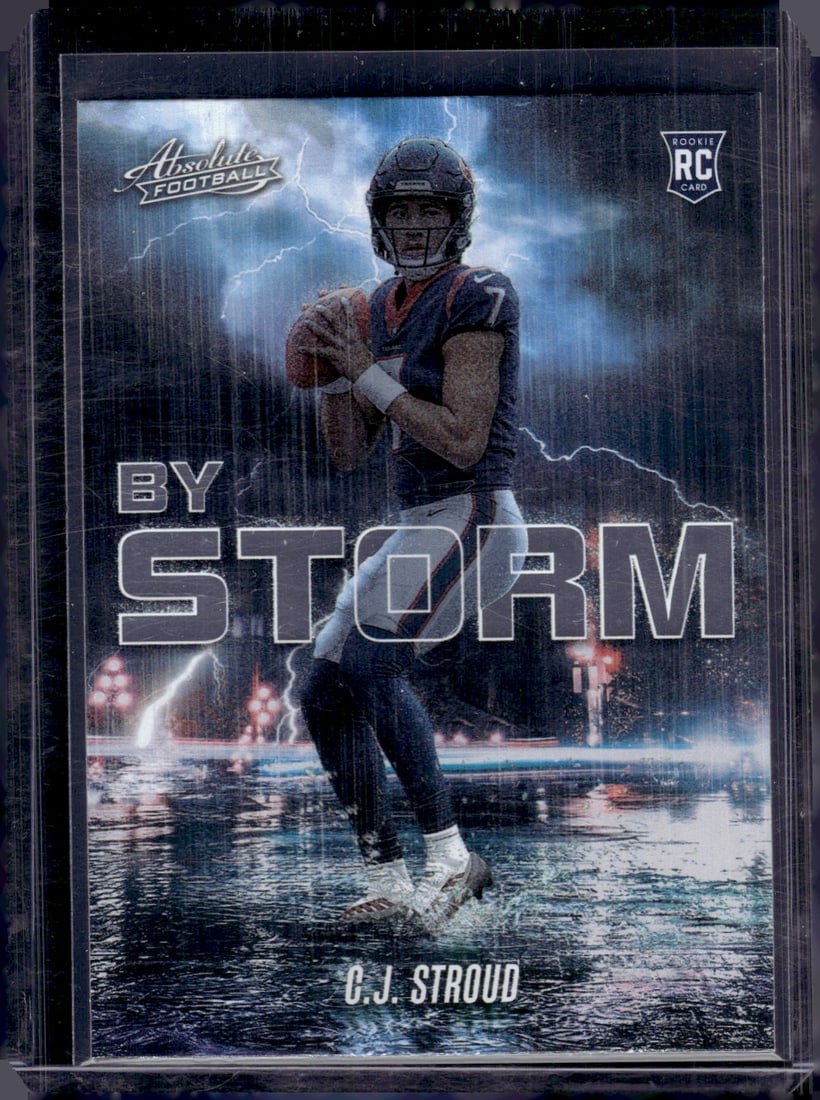 Cj Stroud Rookie Card By Storm 2023 Panini Absolute #BST-2 Texans Football Card: Panini Select, Prizm, Mosaic, Contenders, Zenith, Phoenix, Illusions, Absolute, Rookie NFL Sports Trading Cards, SP, SSP, Cards, Football Cards for Sale Near Me, Superbowl & Hall of Fame Player Cards,