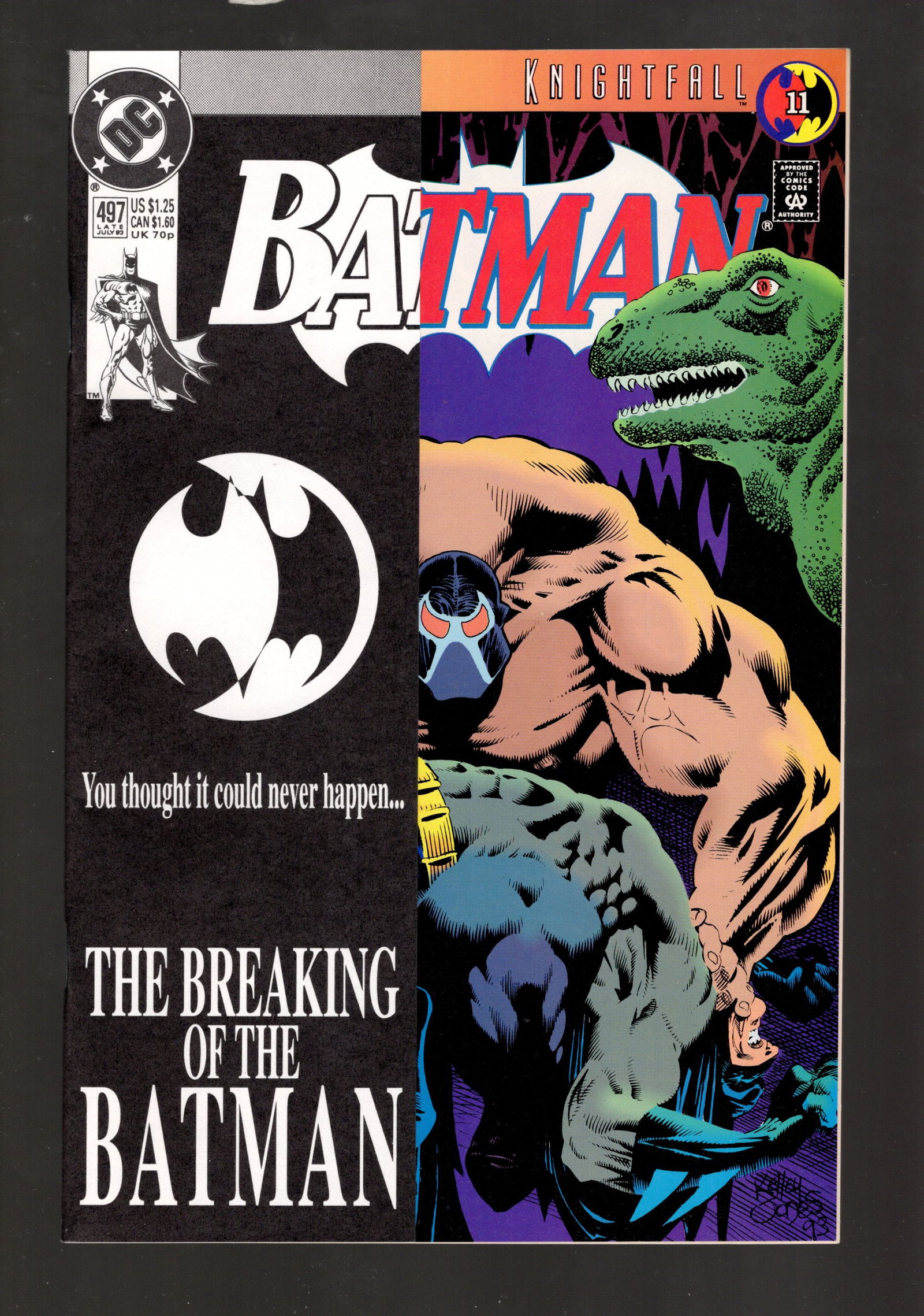 Bat Man DC Comics 1st Print Direct No 497 1993 Very High Grade Bane Breaks Bat Man's Back (1 of 3)