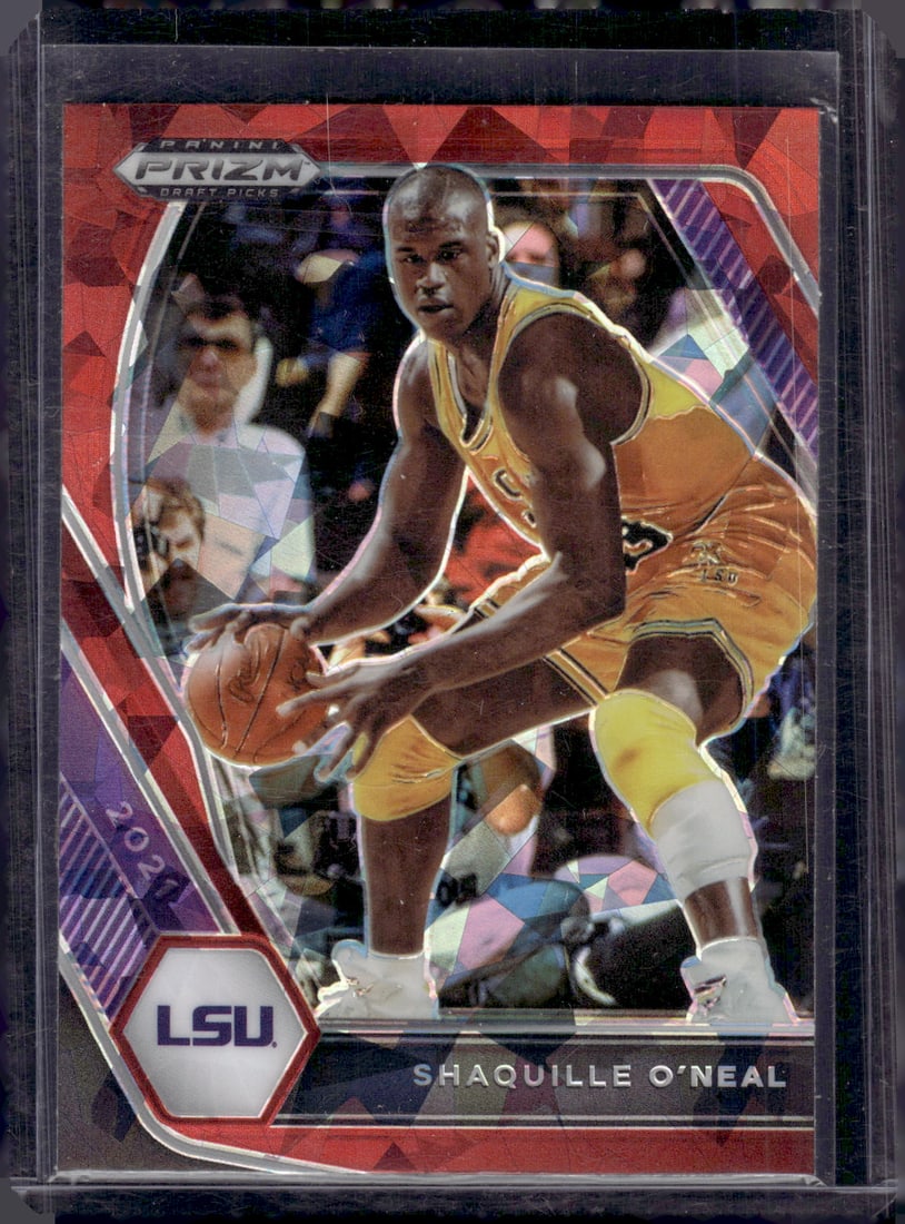 Shaquille O'Neal Red Cracked Ice 2021 Prizm Draft Picks #84 LSU Tigers: Panini Select, Prizm, Mosaic, Contenders, Revolution, Phoenix, NBA Hoops, Rookie NFL Sports Trading Cards, Silver, SP, SSP, Wave Prizms, Numbered Cards, Basketball sports Cards for Sale Near Me, NBA C