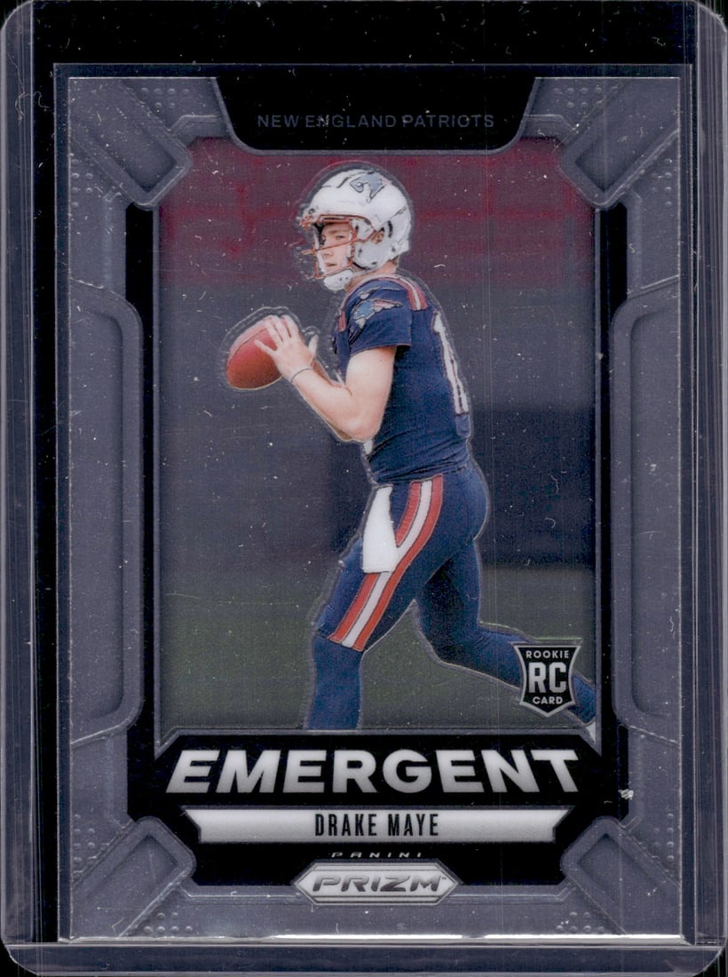 Drake Maye Rookie Card Emergent 2024 Panini Prizm #4 Patriots Football Card: Panini Select, Prizm, Mosaic, Contenders, Zenith, Phoenix, Illusions, Absolute, Rookie NFL Sports Trading Cards, SP, SSP, Cards, Football Cards for Sale Near Me, Superbowl & Hall of Fame Player Cards,