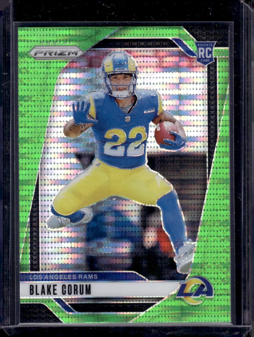 Blake Corum Rookie Card Neon Green Pulsar 2024 Panini Prizm #308 LA Rams Football Card: Panini Select, Prizm, Mosaic, Contenders, Zenith, Phoenix, Illusions, Absolute, Rookie NFL Sports Trading Cards, SP, SSP, Cards, Football Cards for Sale Near Me, Superbowl & Hall of Fame Player Cards,