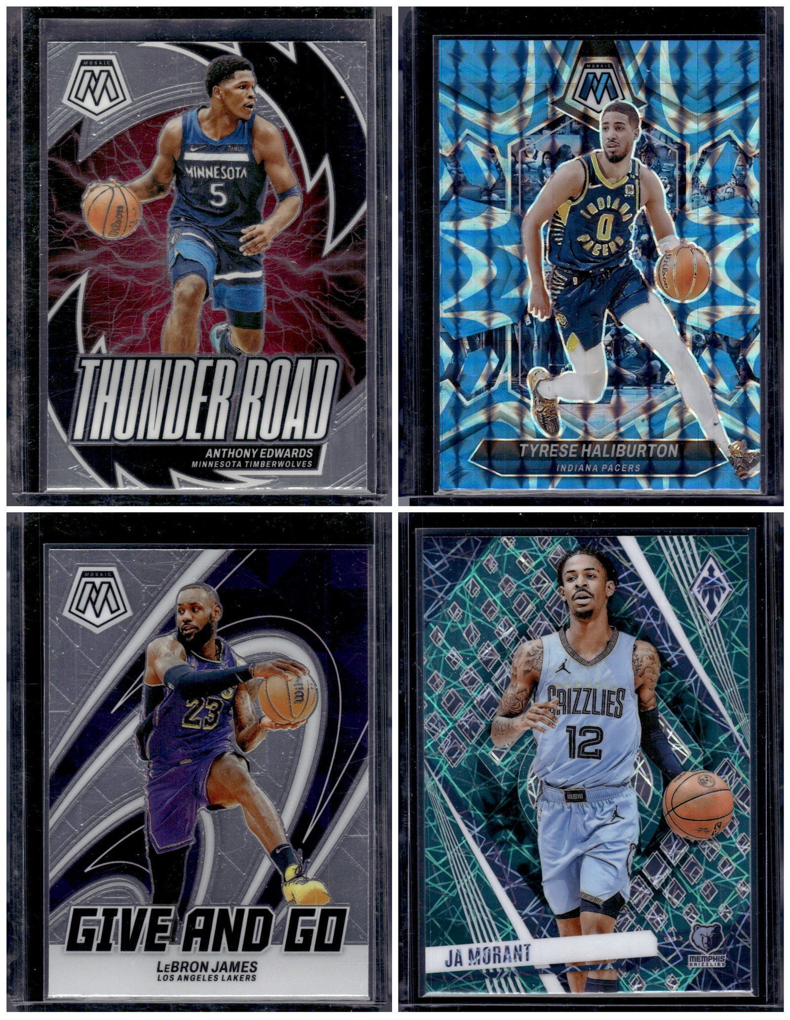 Lot of 4 NBA Parallels/Inserts. Anthony Edwards, Haliburton Blue Reactive, Lebron James, Ja Morant (1 of 1)