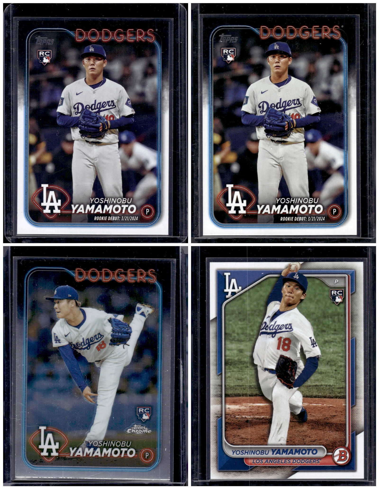 Lot of 4 Yoshinobu Yamamoto Rookie Cards. 2 Topps Update, Topps Chrome, Bowman (1 of 1)