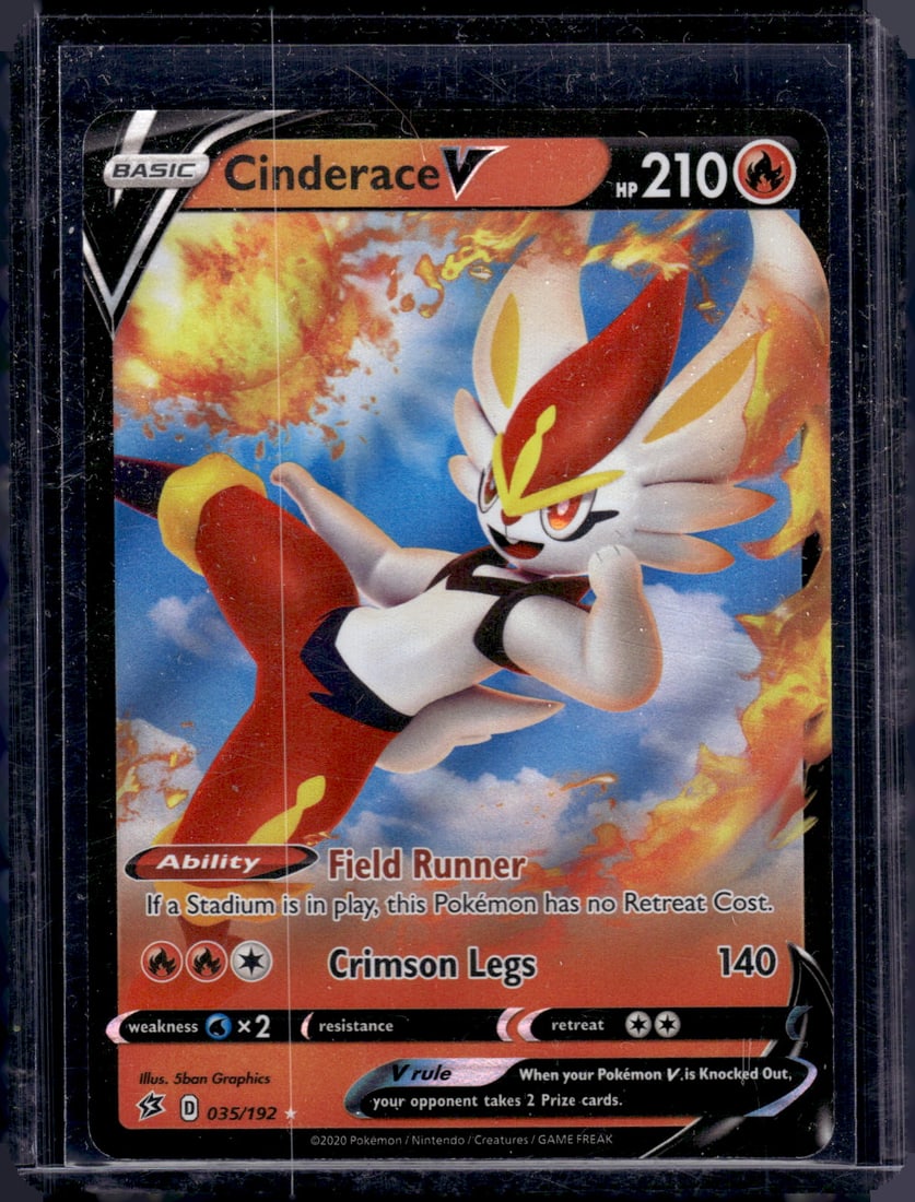 2020 Pokemon Rebel Clash Cinderace V Ultra Rare Holo #35: TCG, Pikachu, Charizard, Rare, Secret Rare, Holo Cards, Pokemon & TCG Cards sold near Me, Nintendo, Evee, Houndoom, Reverse Holo Cards, 3 Star Ultra Rare, EX