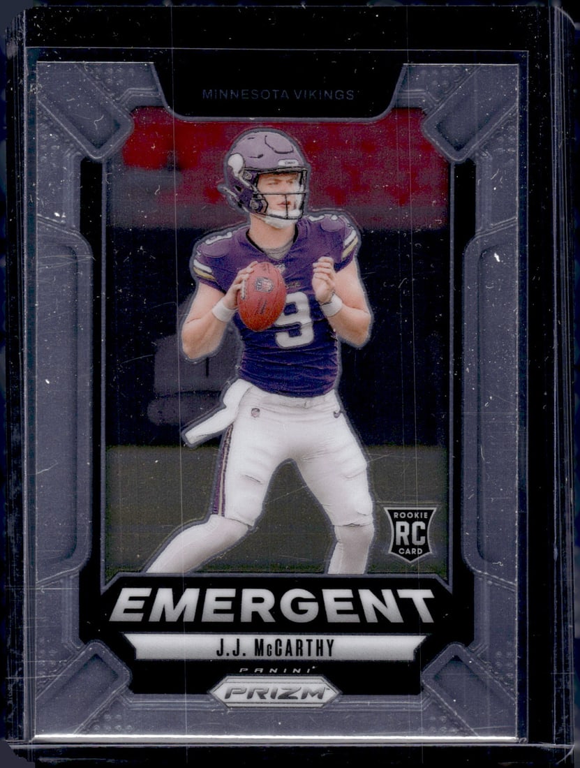 JJ McCarthy Rookie Card Emergent 2024 Panini Prizm #19 Minnesota Vikings NFL: Panini Select, Prizm, Mosaic, Contenders, Zenith, Phoenix, Illusions, Absolute, Rookie NFL Sports Trading Cards, SP, SSP, Cards, Football Cards for Sale Near Me, Superbowl & Hall of Fame Player Cards,
