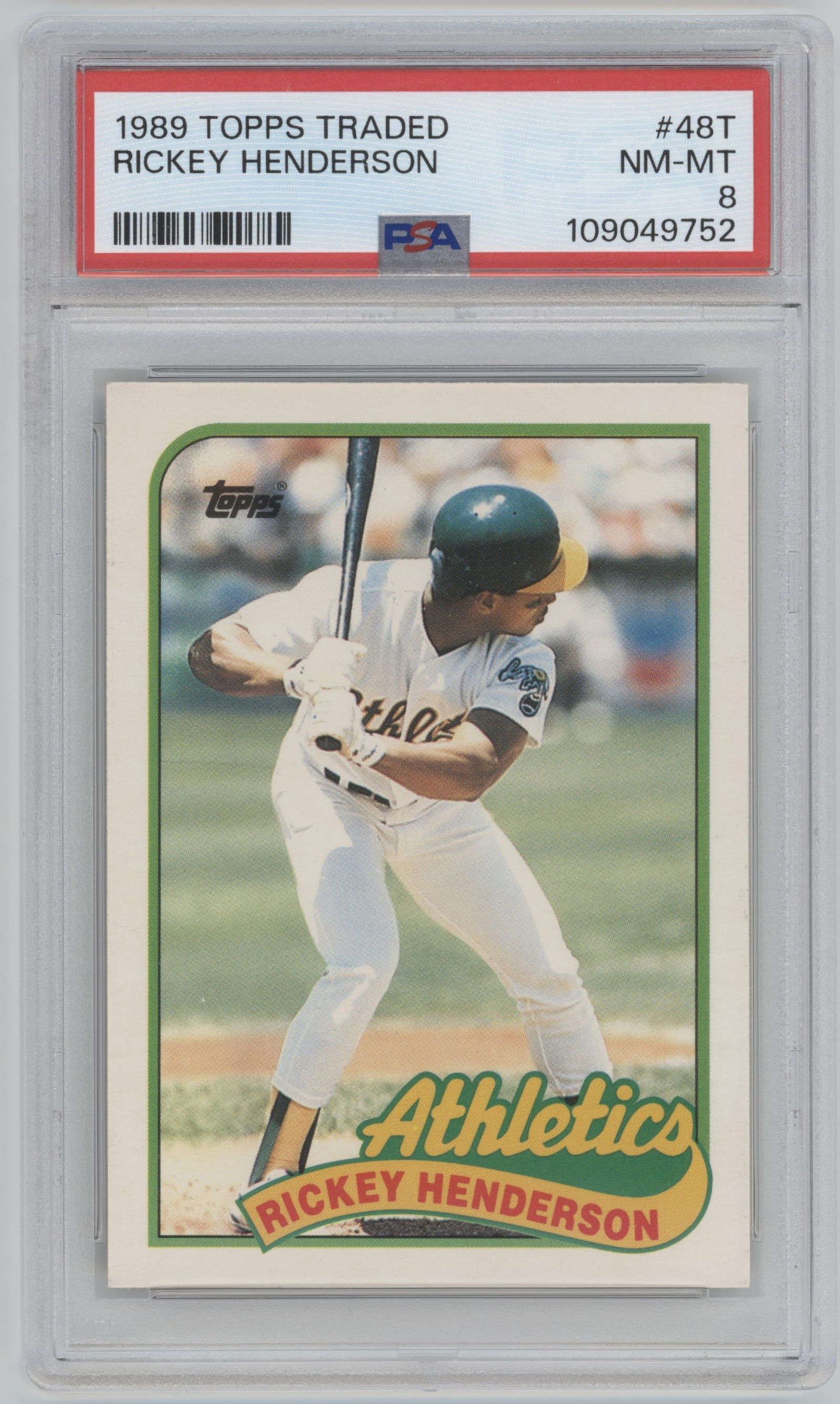 Rickey Henderson 1989 Topps Traded #48T PSA 8 A's Baseball Card (1 of 2)