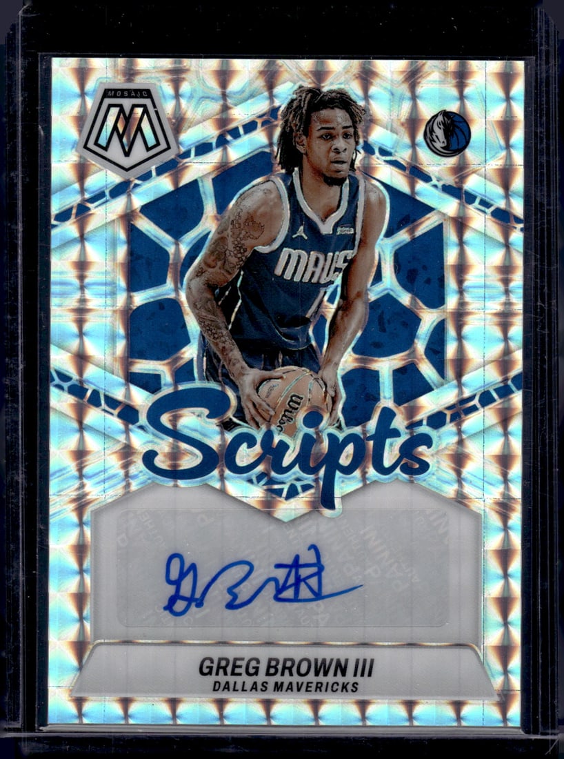 Greg Brown III Silver Scripts Auto 2023-24 Panini Mosaic #MS-BRW Mavericks Basketball Card (1 of 2)