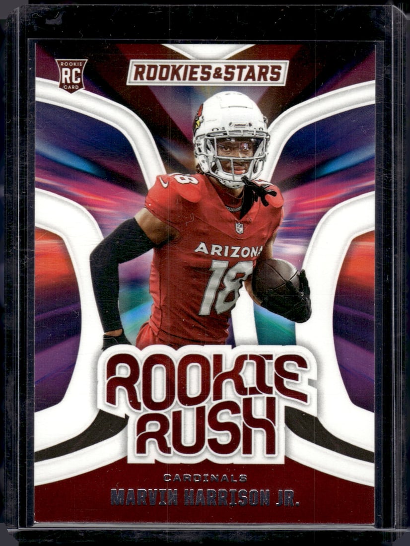 Marvin Harrison Jr. Rookie Rush 2024 Panini Rookies & Stars #RR-MHJ Cardinals: Panini Select, Prizm, Mosaic, Contenders, Zenith, Phoenix, Illusions, Absolute, Rookie NFL Sports Trading Cards, SP, SSP, Cards, Football Cards for Sale Near Me, Superbowl & Hall of Fame Player Cards,