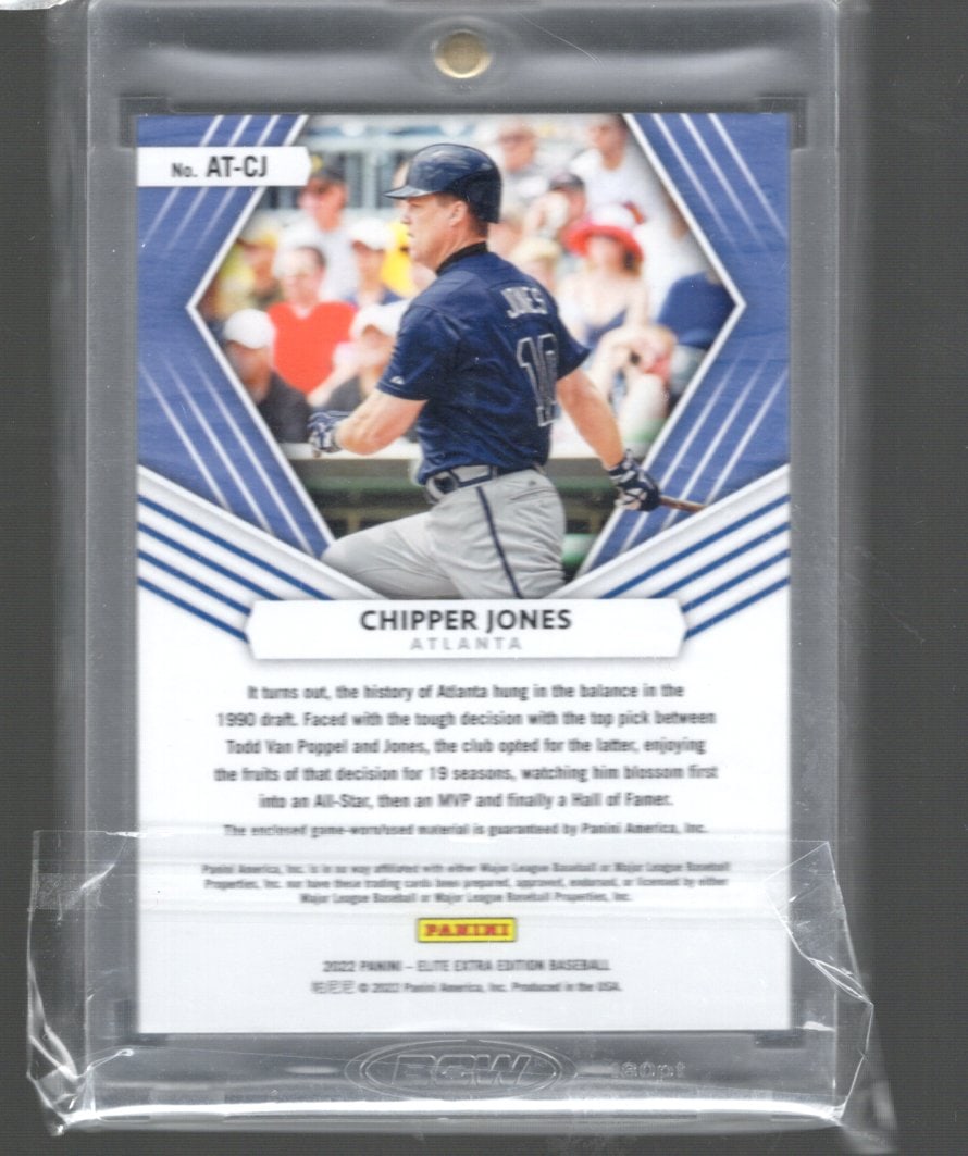 Chipper Jones Bat Relic Patch /5 2022 Panini Elite Extra Edition #AT-CJ Baseball Card (1 of 2)