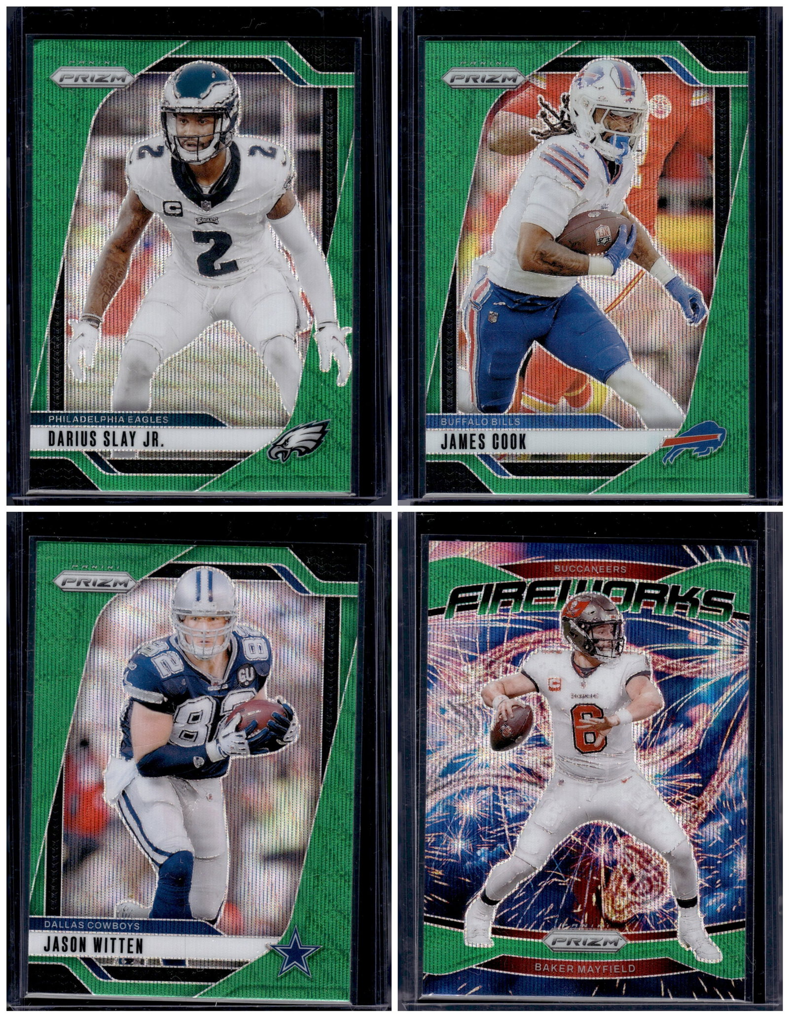 Lot of 4 2024 Panini Prizm NFL Green Wave Prizms. Darius Slay, James Cook, Mayfield, Witten (1 of 1)