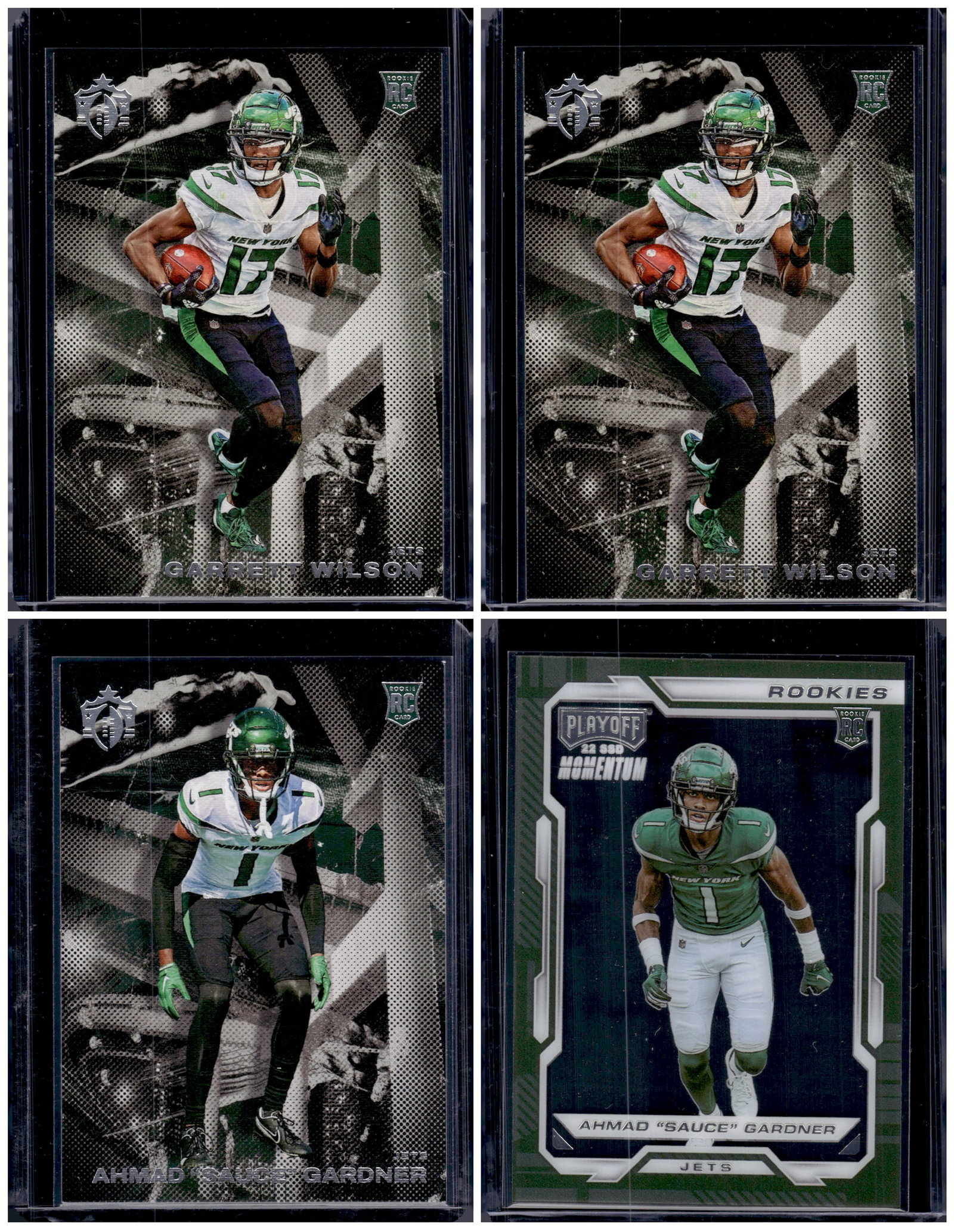 Lot of 4 New York Jets 2022 Panini Chronicles Rookie Cards. 2 Garrett Wilson & 2 Sauce Gardner: Panini Select, Prizm, Mosaic, Contenders, Zenith, Phoenix, Illusions, Absolute, Rookie NFL Sports Trading Cards, SP, SSP, Cards, Football Cards for Sale Near Me, Superbowl & Hall of Fame Player Cards,