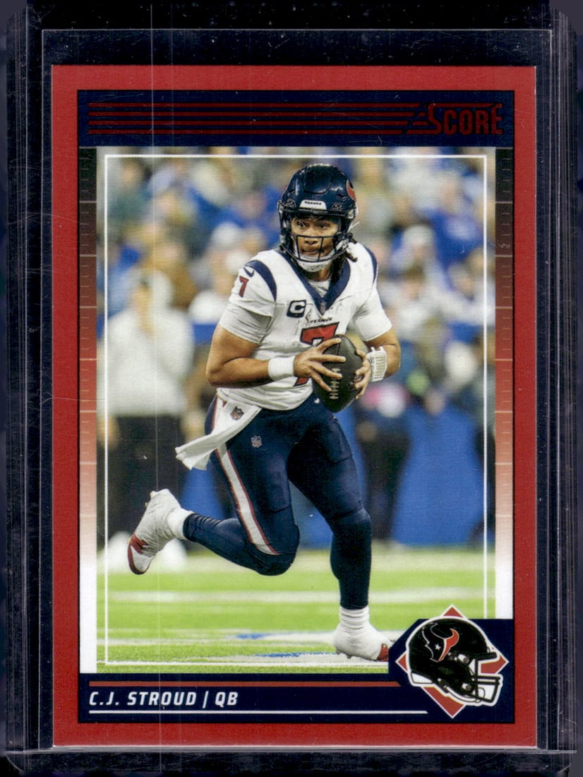 Cj Stroud Red 2024 Panini Score #109 Texans Football Card: Panini Select, Prizm, Mosaic, Contenders, Zenith, Phoenix, Illusions, Absolute, Rookie NFL Sports Trading Cards, SP, SSP, Cards, Football Cards for Sale Near Me, Superbowl & Hall of Fame Player Cards,