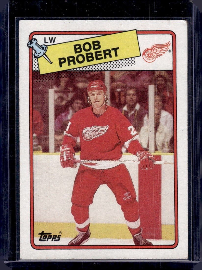 Bob Probert Rookie Card 1988 Topps #181 Detroit Red Wings Hockey Card: Topps Vintage NHL Hockey Trading & Sports Cards, Old Sports Cards for Sale Near Me, Stanley Cup & Hall of Fame Players, Valuable Auction Memorabilia Lots for Sale On Line