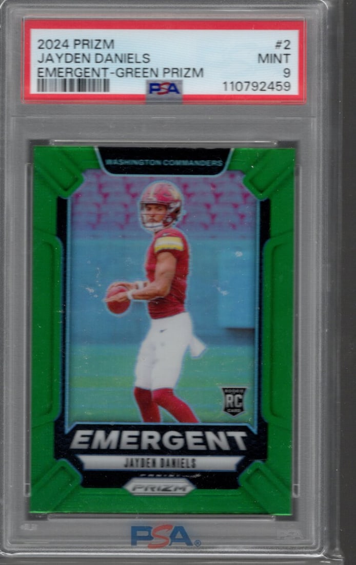 Jayden Daniels Rookie Card Emergent Green Prizm 2024 Panini Prizm #2 PSA 9 Commanders (1 of 2)