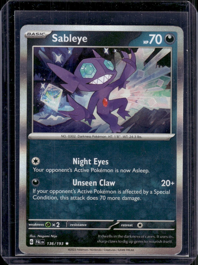 2023 Pokemon Paldea Evolved Sableye Holo Rare #136: TCG, Pikachu, Charizard, Rare, Secret Rare, Holo Cards, Pokemon & TCG Cards sold near Me, Nintendo, Evee, Houndoom, Reverse Holo Cards, 3 Star Ultra Rare, EX