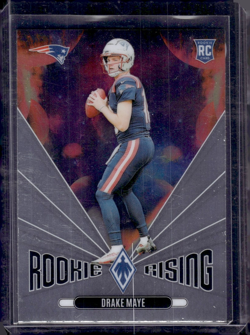Drake Maye Rookie Card Rookie Rising 2024 Panini Phoenix #RR-DME Patriots NFL: Panini Select, Prizm, Mosaic, Contenders, Zenith, Phoenix, Illusions, Absolute, Rookie NFL Sports Trading Cards, SP, SSP, Cards, Football Cards for Sale Near Me, Superbowl & Hall of Fame Player Cards,