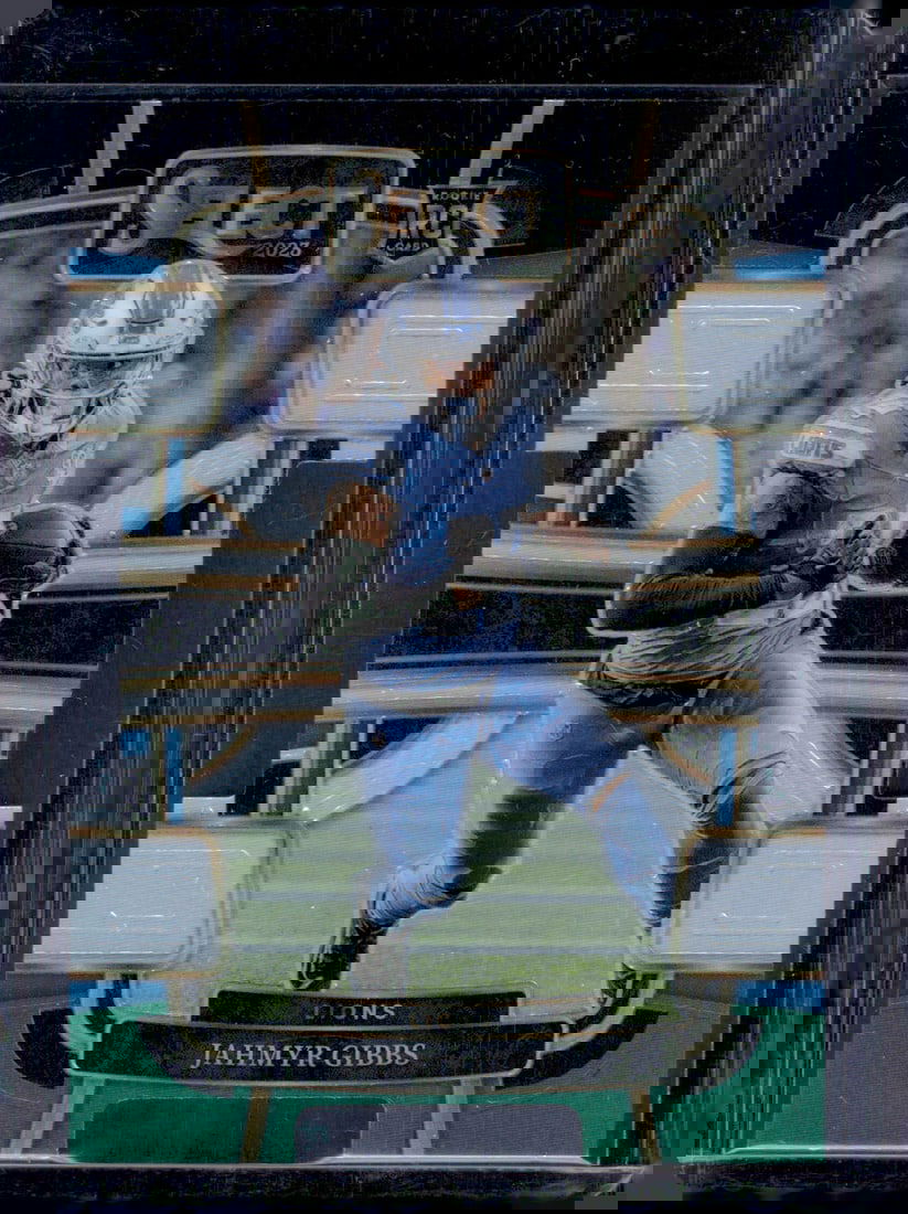 Jahmyr Gibbs Rookie Card Black/Green Prizm Die Cut 2023 Panini Select #34 Lions NFL: Panini Select, Prizm, Mosaic, Contenders, Zenith, Phoenix, Illusions, Absolute, Rookie NFL Sports Trading Cards, SP, SSP, Cards, Football Cards for Sale Near Me, Superbowl & Hall of Fame Player Cards,