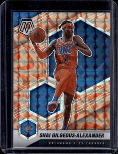 Shai Gilgeous-Alexander Orange Reactive Prizm 2020-21 Panini Mosaic #103 OKC Thunder: Panini Select, Prizm, Mosaic, Contenders, Revolution, Phoenix, NBA Hoops, Rookie NFL Sports Trading Cards, Silver, SP, SSP, Wave Prizms, Numbered Cards, Basketball sports Cards for Sale Near Me, NBA C