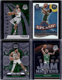 Lot of 4 Jayson Tatum Cards. Panini Mosaic & Donruss Optic. Boston Celtics: Panini Select, Prizm, Mosaic, Contenders, Revolution, Phoenix, NBA Hoops, Rookie NFL Sports Trading Cards, Silver, SP, SSP, Wave Prizms, Numbered Cards, Basketball sports Cards for Sale Near Me, NBA C