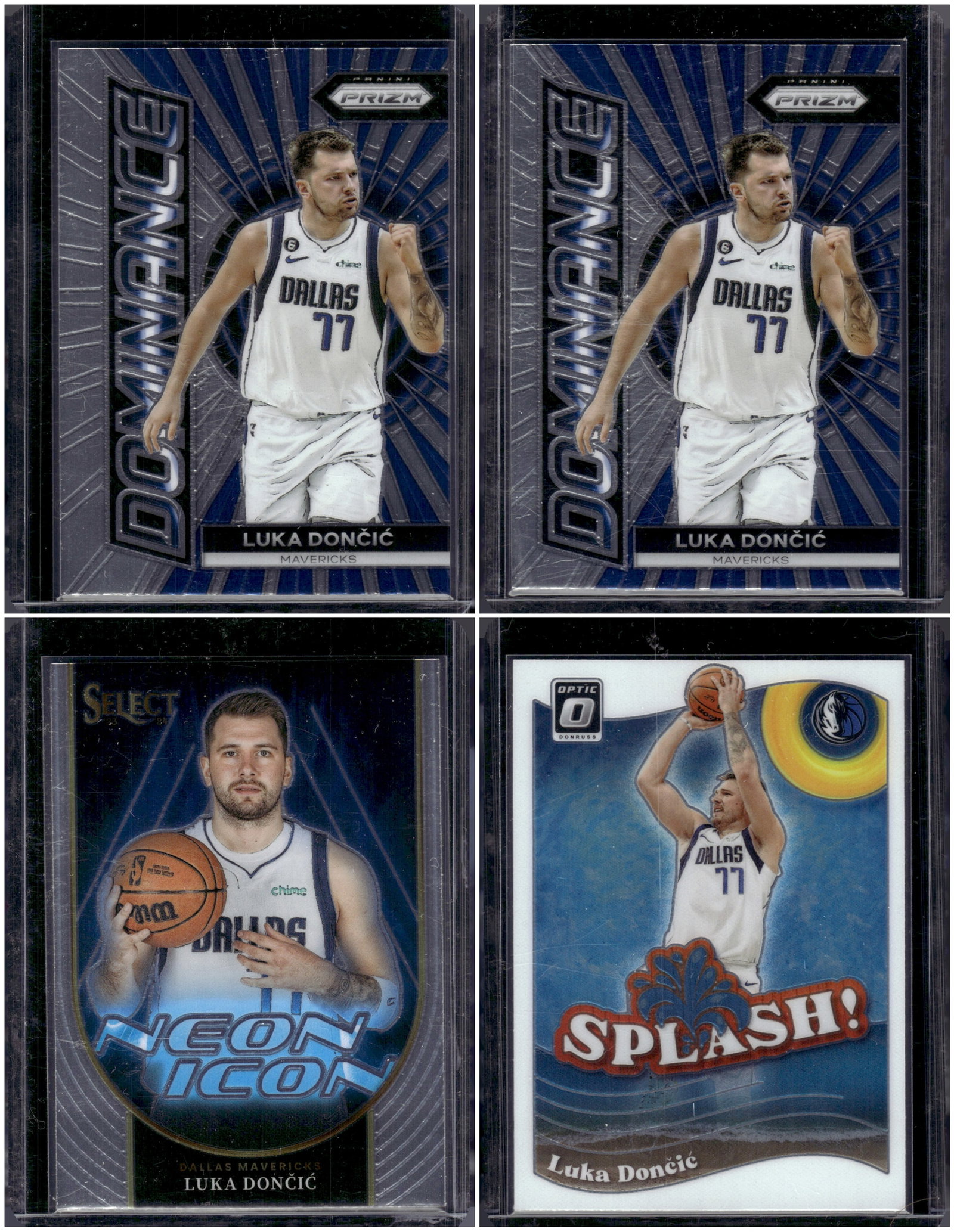 Lot of 4 Luka Doncic 2023-24 Panini Inserts. 2 Dominance, Neon Icon, Splash. Mavericks, Lakers (1 of 1)