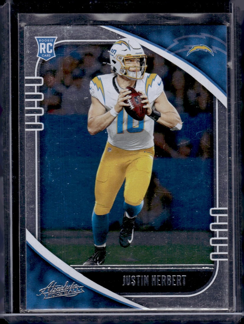 Justin Herbert Rookie Card 2020 Panini Absolute #167 Los Angeles Chargers: Panini Select, Prizm, Mosaic, Contenders, Zenith, Phoenix, Illusions, Absolute, Rookie NFL Sports Trading Cards, SP, SSP, Cards, Football Cards for Sale Near Me, Superbowl & Hall of Fame Player Cards,