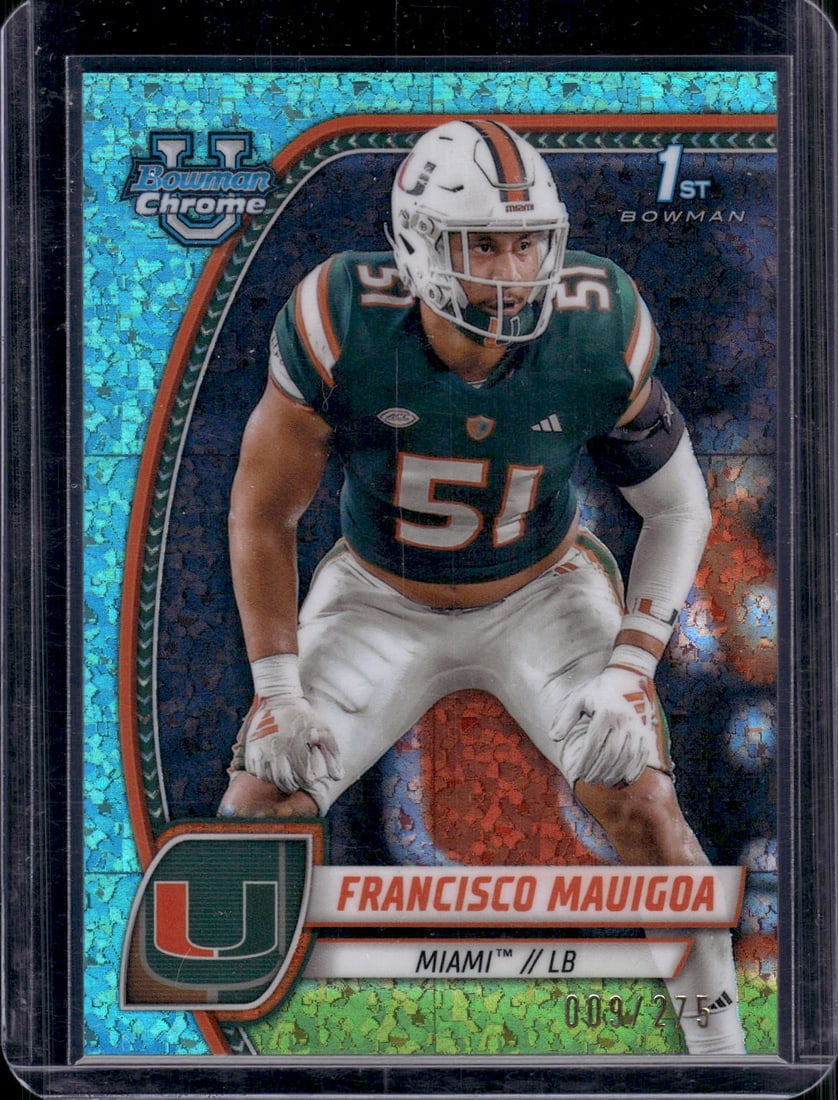Francisco Mauigoa 1st Bowman Teal Mini Diamond /275 2024 Bowman U Chrome #30 Miami U (1 of 2)