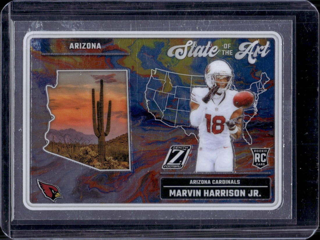 Marvin Harrison Jr. Rookie Card State of the Art 2024 Panini Zenith #22 Cardinals: Panini Select, Prizm, Mosaic, Contenders, Zenith, Phoenix, Illusions, Absolute, Rookie NFL Sports Trading Cards, SP, SSP, Cards, Football Cards for Sale Near Me, Superbowl & Hall of Fame Player Cards,