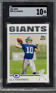 Eli Manning Rookie Card 2004 Topps #350 SGC 10 New York Giants Football Card: Topps Football NFL Trading Sports Cards, Sports Cards for Sale Near Me, Super Bowl & Hall of Fame Player Cards, Resurgence, Composite, SP, SSP, Valuable Auction Memorabilia Lots For Sale On Line