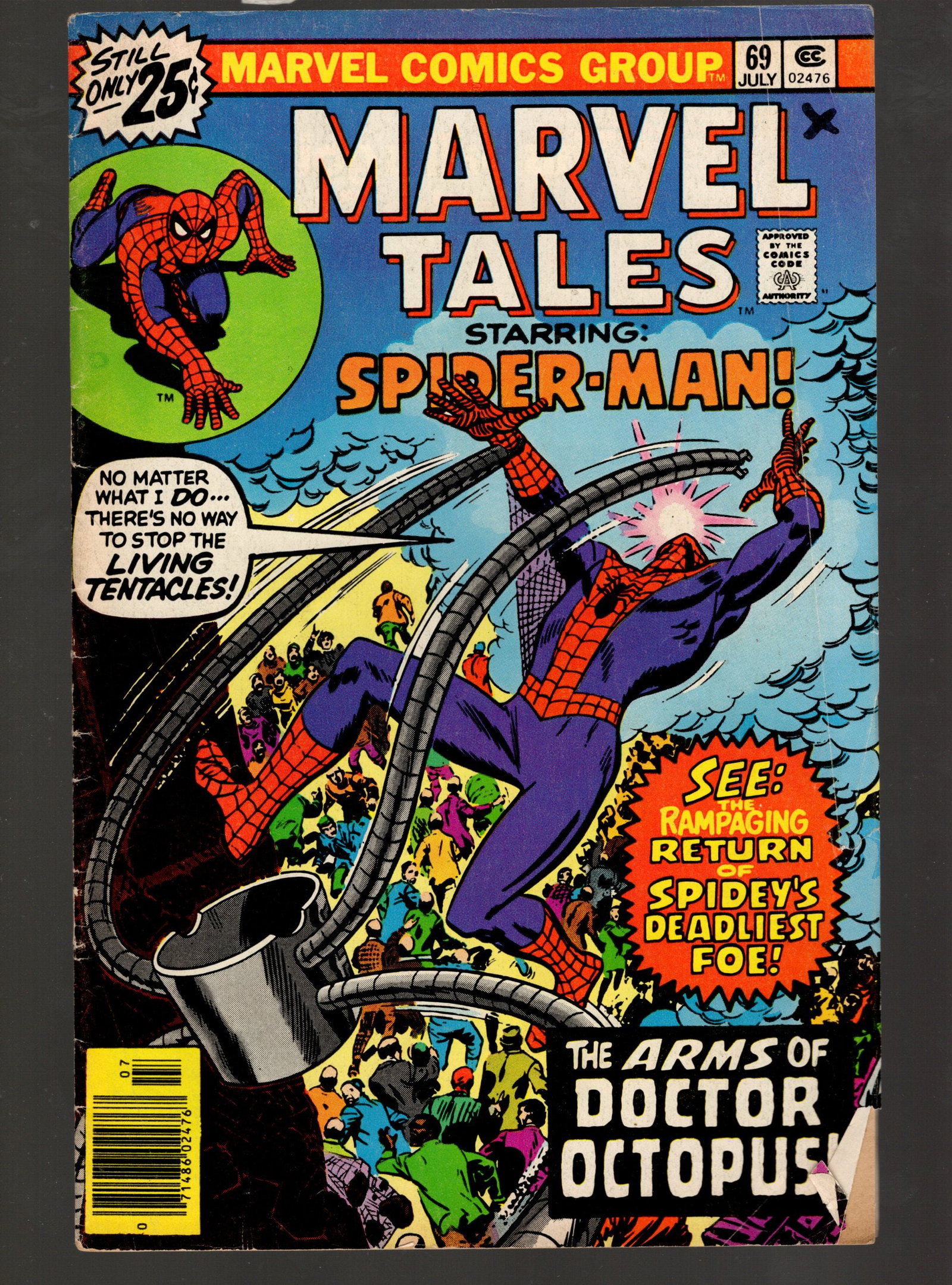 Marvel Tales Starring Spider-Man Vintage Marvel Comic Book Group vs Dr Octopus 1976 July No 69 (1 of 2)