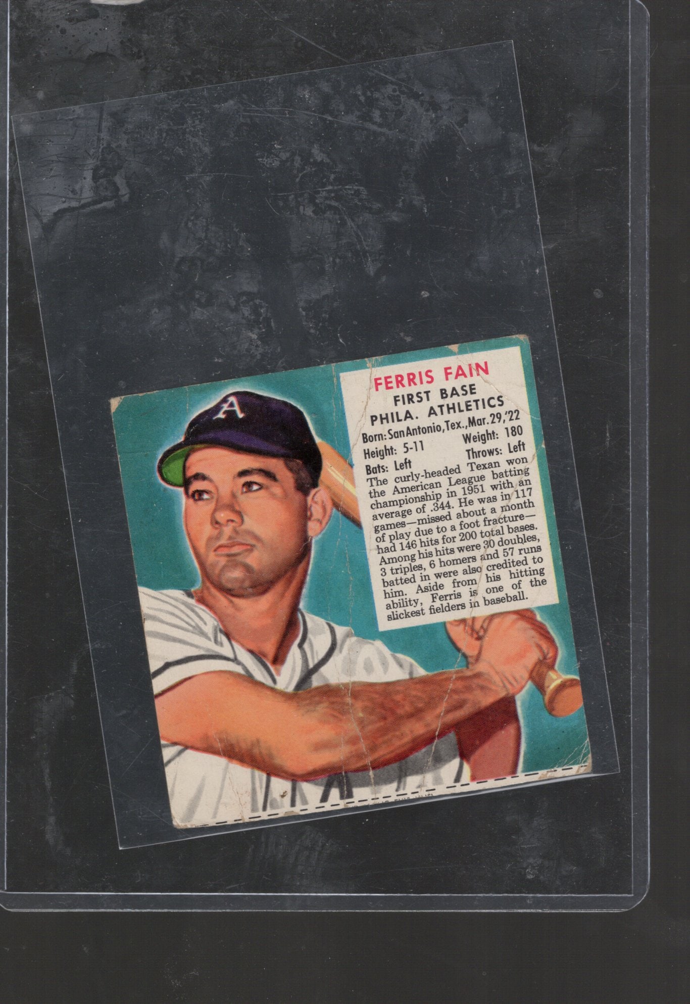 Ferris Fain 1952 Redman Tobacco #7 No Tab Low Grade, Vintage Baseball Card (1 of 2)
