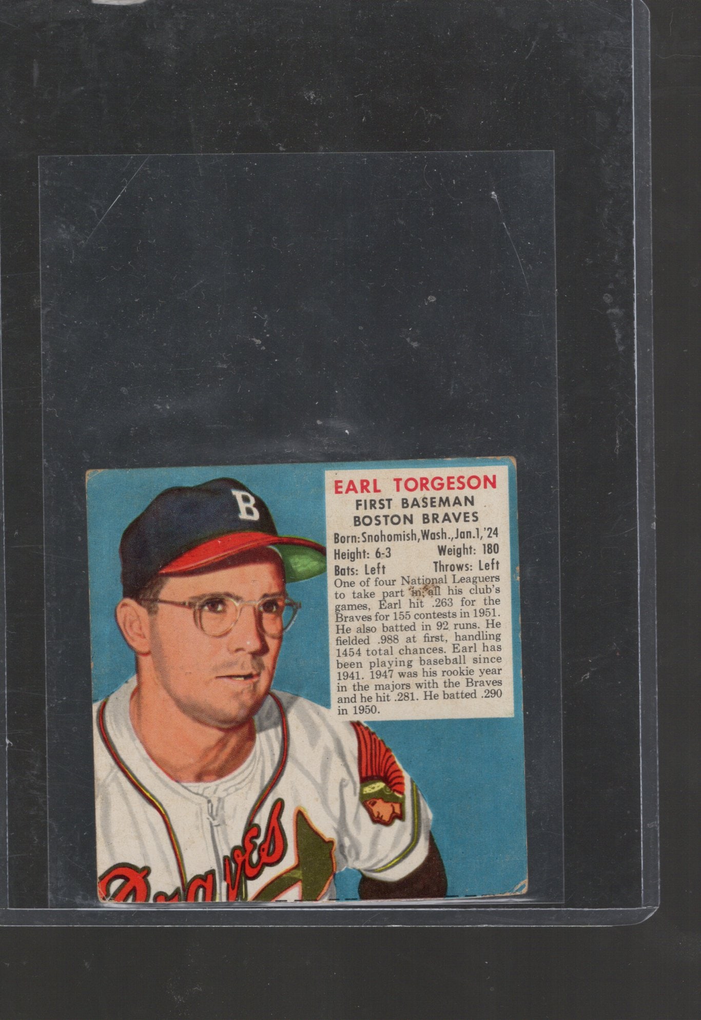 Earl Torgeson 1952 Redman Tobacco #25 No Tab Low Grade, Vintage Baseball Card (1 of 2)