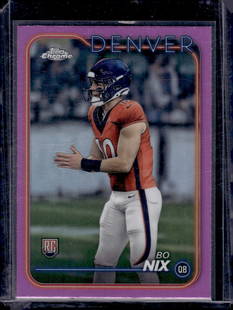 Bo Nix Rookie Card Pink Refractor 2024 Topps Chrome #206 Broncos Football Card: Topps Football NFL Trading Sports Cards, Sports Cards for Sale Near Me, Super Bowl & Hall of Fame Player Cards, Resurgence, Composite, SP, SSP, Valuable Auction Memorabilia Lots For Sale On Line