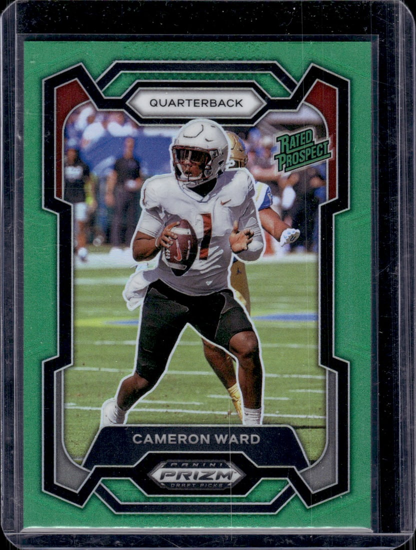 Cameron Ward Rated Prospect Green Prizm 2024 Prizm Draft Picks #199 Miami, Titans: Panini Select, Prizm, Mosaic, Contenders, Zenith, Phoenix, Illusions, Absolute, Rookie NFL Sports Trading Cards, SP, SSP, Cards, Football Cards for Sale Near Me, Superbowl & Hall of Fame Player Cards,