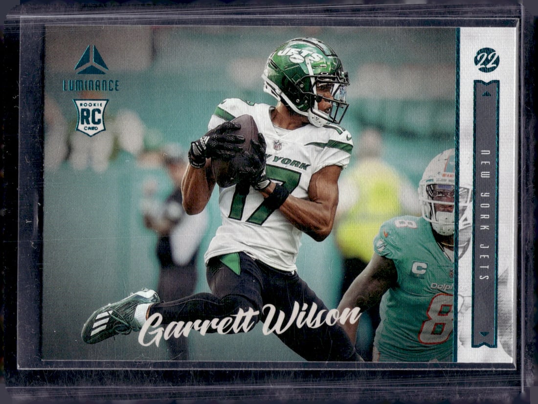 Garrett Wilson Rookie Card Teal Parallel 2022 Chronicles Luminance #217 New York Jets: Panini Select, Prizm, Mosaic, Contenders, Zenith, Phoenix, Illusions, Absolute, Rookie NFL Sports Trading Cards, SP, SSP, Cards, Football Cards for Sale Near Me, Superbowl & Hall of Fame Player Cards,