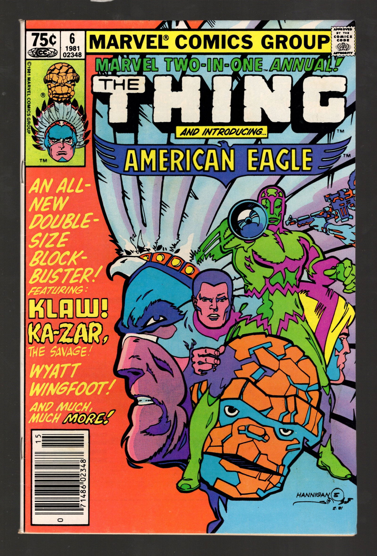 Marvel Two in One Annual Vintage Comic Book The Thing & 1st Appearance American Eagle High Grade (1 of 2)