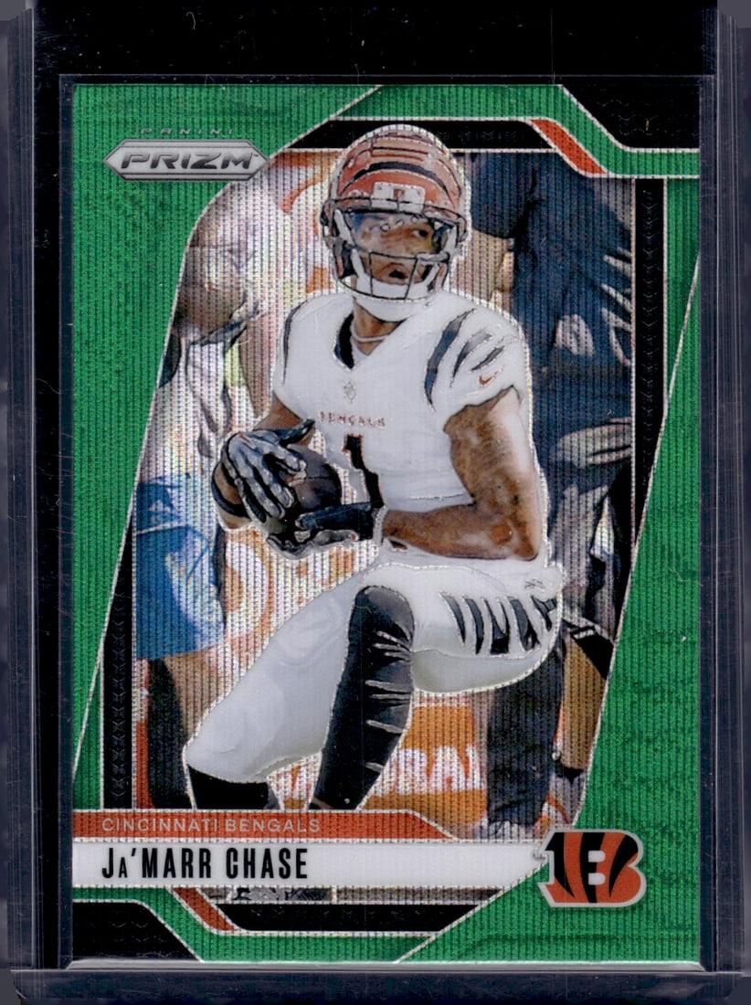 Ja'Marr Chase Green Wave Prizm 2024 Panini Prizm #57 Bengals Football Card: Panini Select, Prizm, Mosaic, Contenders, Zenith, Phoenix, Illusions, Absolute, Rookie NFL Sports Trading Cards, SP, SSP, Cards, Football Cards for Sale Near Me, Superbowl & Hall of Fame Player Cards,