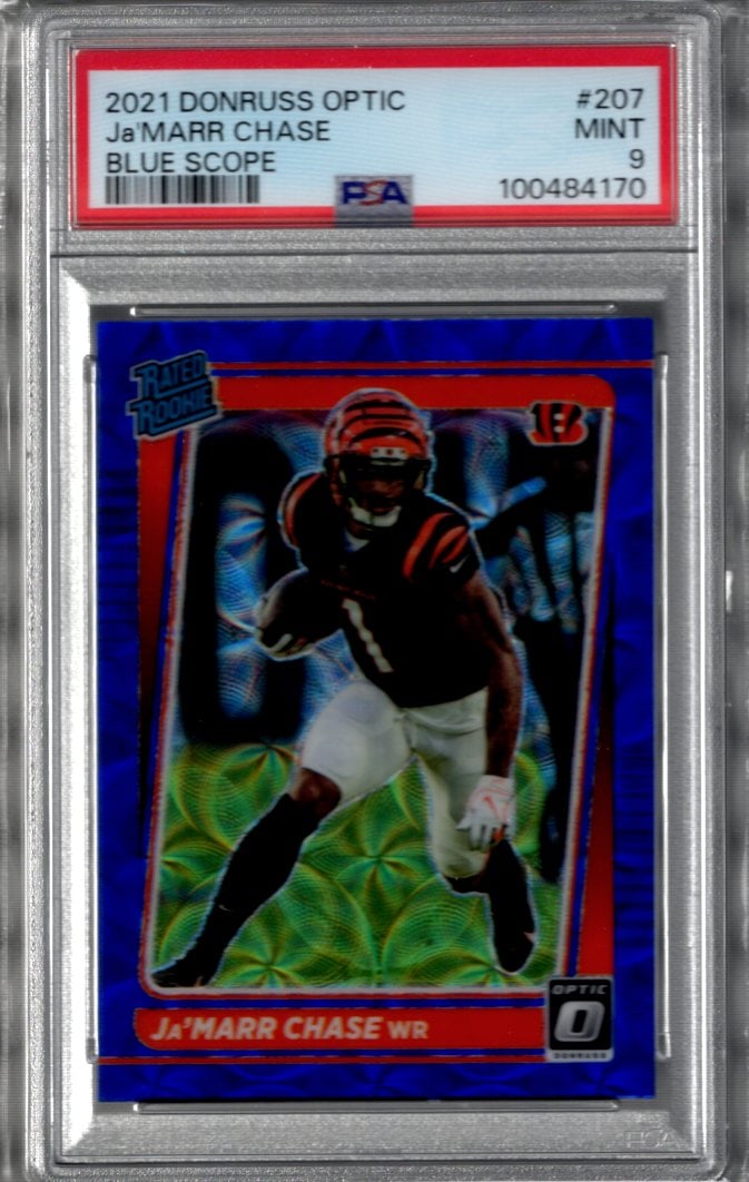 Ja'Marr Chase Rookie Card Blue Scope 2021 Donruss Optic #207 PSA 9 Bengals Football Card (1 of 2)
