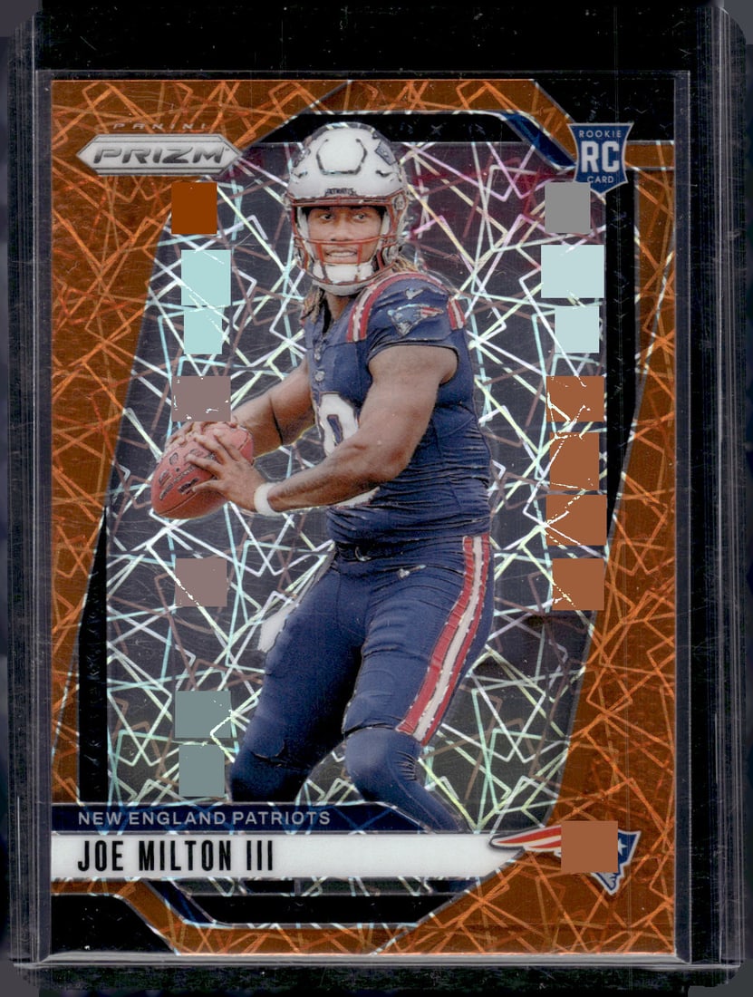 Joe Milton Rookie Card Orange Lazer 2024 Panini Prizm #354 New England Patriots: Panini Select, Prizm, Mosaic, Contenders, Zenith, Phoenix, Illusions, Absolute, Rookie NFL Sports Trading Cards, SP, SSP, Cards, Football Cards for Sale Near Me, Superbowl & Hall of Fame Player Cards,
